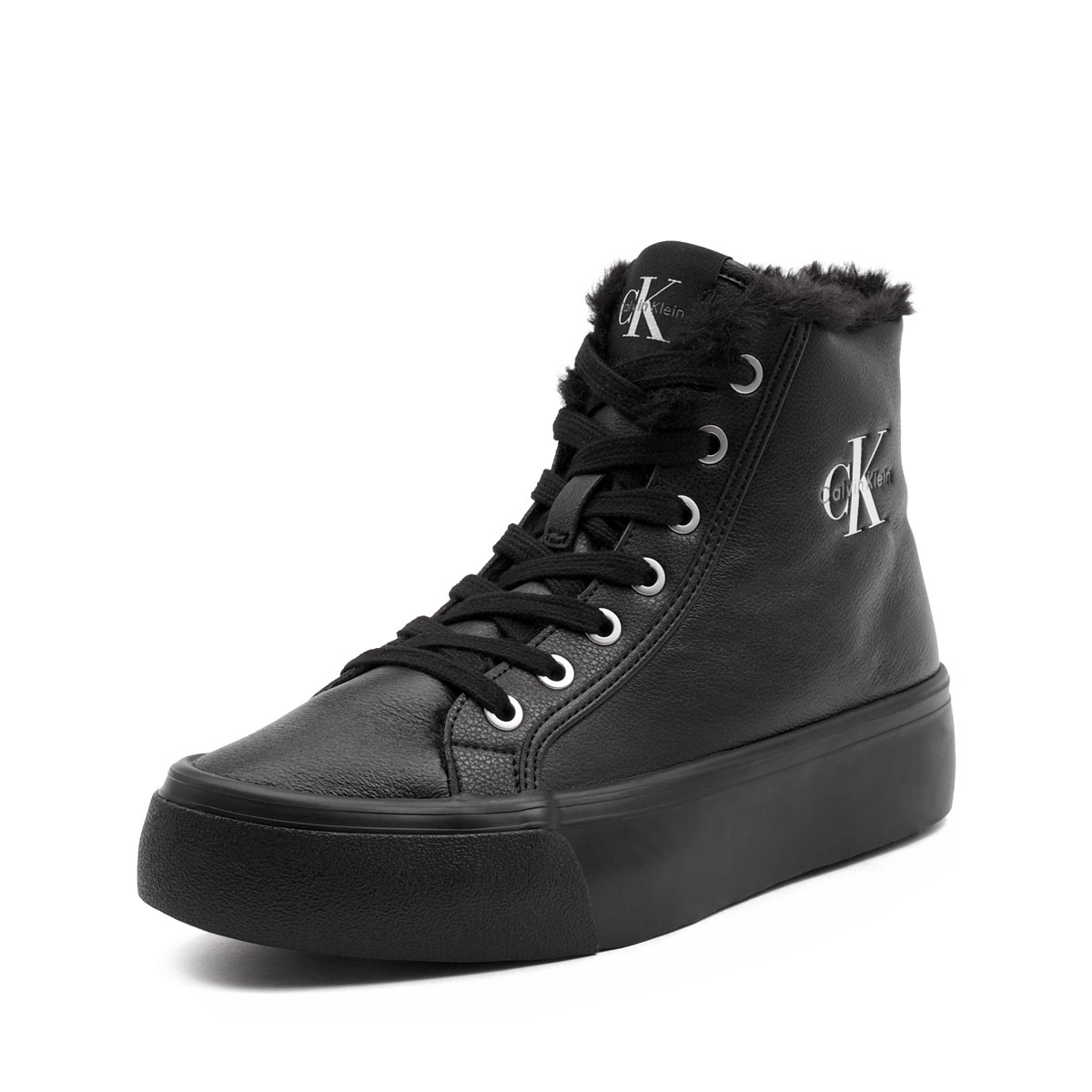 Calvin Klein Vulc Flatform Mid LaceUp Leather Fur Дамски кецове HW0HW032340GJ